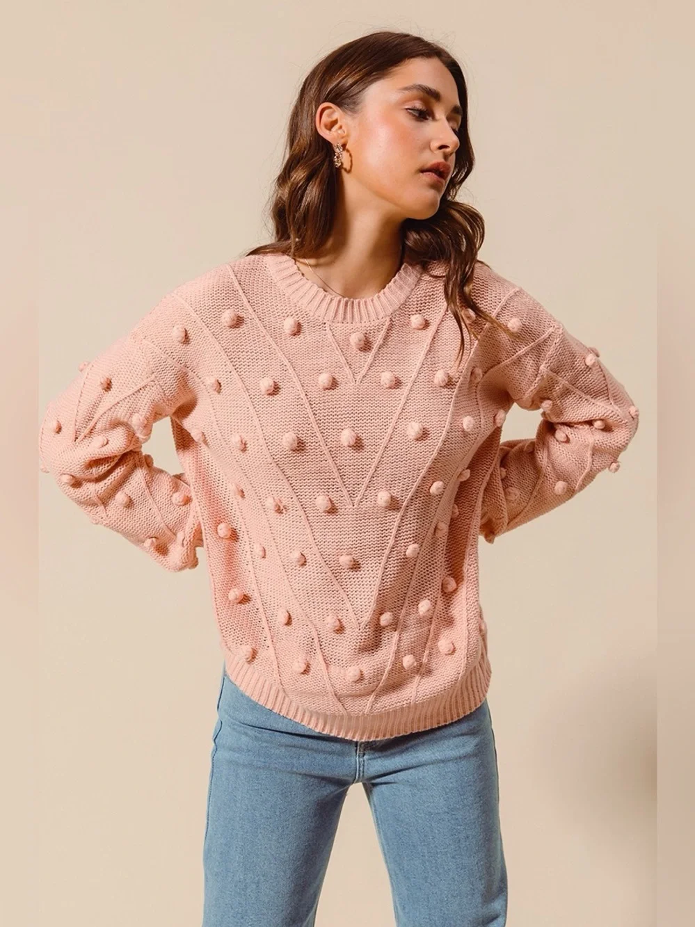 SO ME Pom Pom Textured Knit Sweater Top - Picture 7 of 11